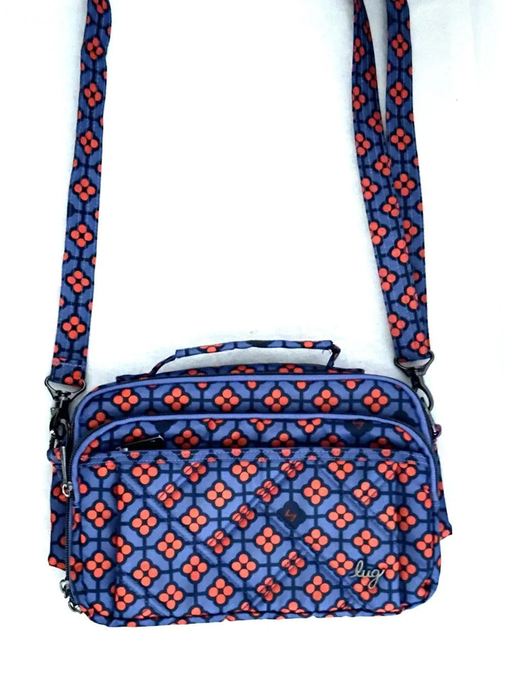 lug Scoop SE Crossbody in Blue with Orange Geometric Design RFID